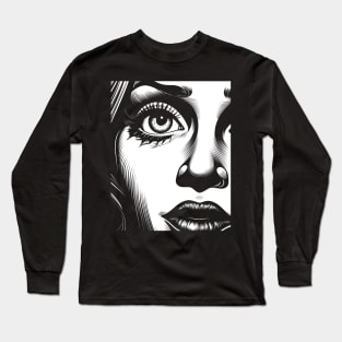 Pop art girl portrait in monochrome Long Sleeve T-Shirt